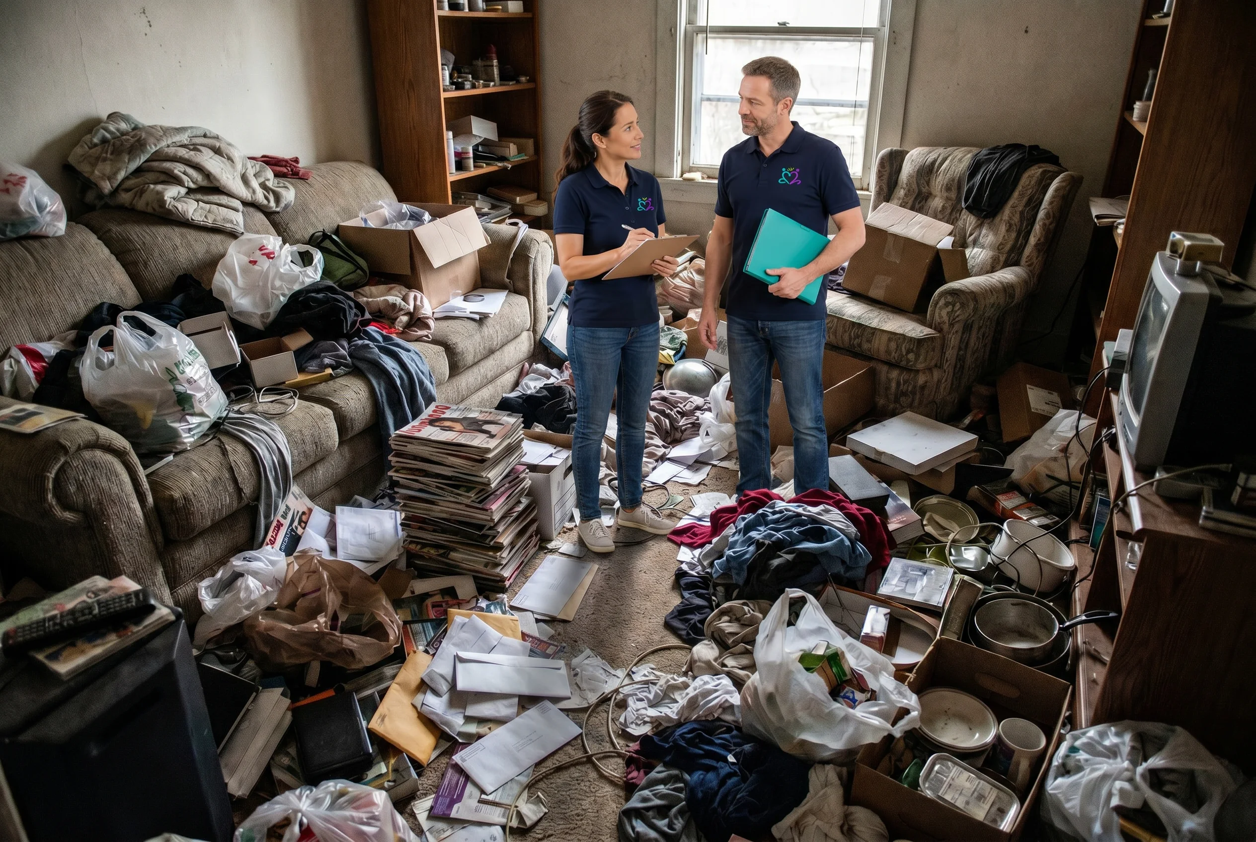 Das Team verschafft sich in einer vollgestellten Wohnung einen Überblick